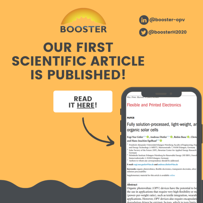 BOOSTER project is pleased to announce that our first scientific publication, written by the Friedrich-Alexander Universitaet Erlangen Nuernberg (FAU), is now published online in the journal Flexible and Printed Electronics.